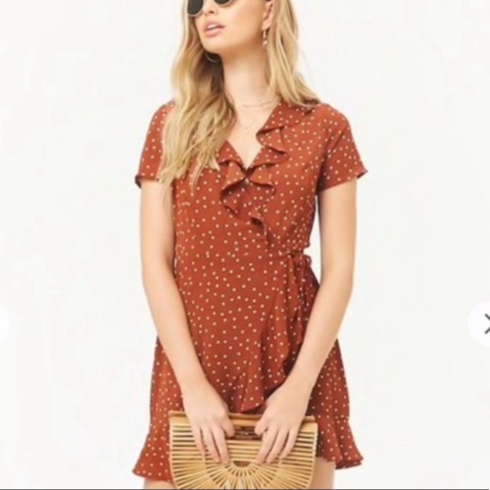 Forever 21 brown and white polka dot wrap dress